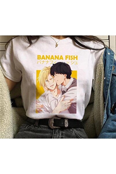 Rbgstore Kadın Beyaz Banana Fish Anime Tişört