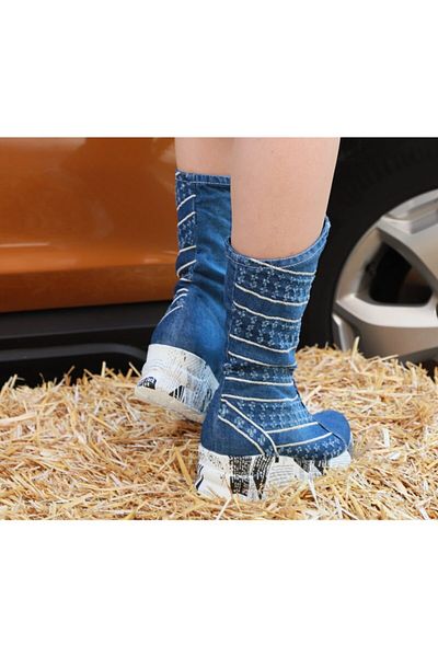 StarBlueMooN Women's Blue Denim Long Boots