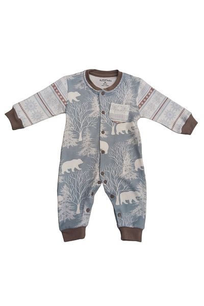 Aziz Bebe Snowflake Patterned, Footless Jumpsuit with Snap Fasteners (without booties)