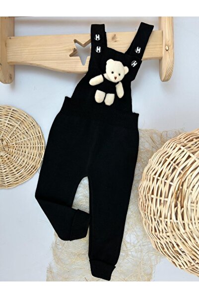 aryakids Kız Erkek Çocuk Ayıcıklı Kışlık Triko Salopet Siyah