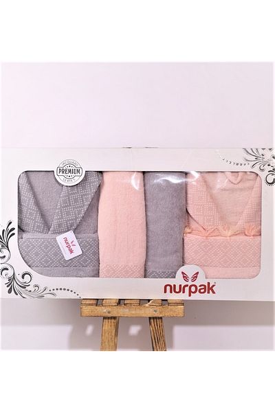 Nurpak Σετ οικογενειακό μπουρνούζι 8 τεμαχίων από βαμβακερό κρόσσι
