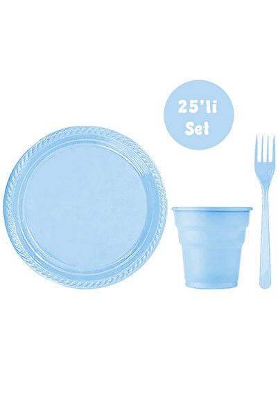goldd 25'li Plastik Tabak Çatal Ve Bardak Seti Mavi