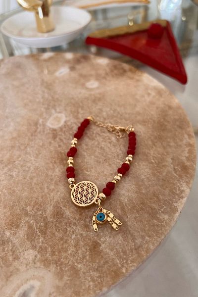 Trendy Butik زهرة الحياة مع سوار الخرز الكريستال الأحمر