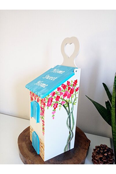 ASLI Alaçatı Evleri Temalı El Boyaması Ahşap Poşetlik