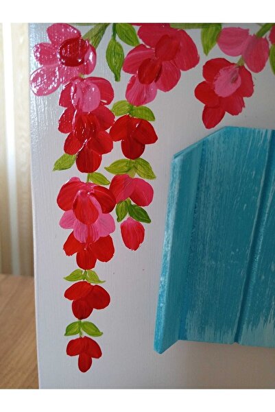 ASLI Alaçatı Evleri Temalı El Boyaması Ahşap Poşetlik