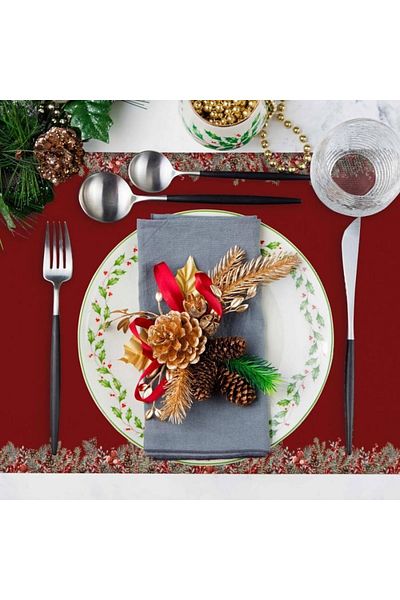 Adawall New Year's Themed Red Bell Detailed Fabric American Service Set of 4 50x35cm