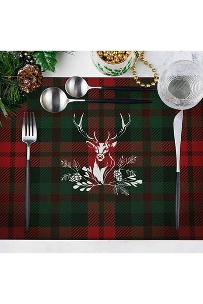 Adawall New Year's Themed 4-Piece Tartan Deer Set - American Service, 50x35cm