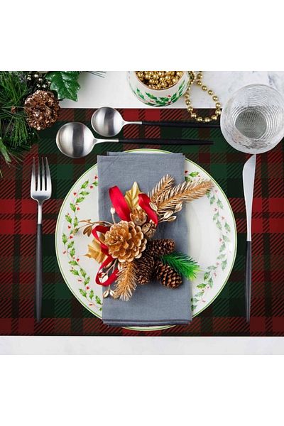 Adawall New Year's Themed 4-Piece Tartan Deer Set - American Service, 50x35cm
