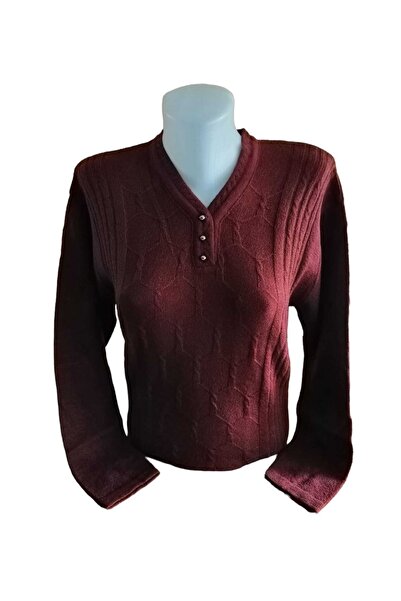 SEFER Γυναικείο πουλόβερ με ανάγλυφο σχέδιο με λαιμόκοψη σε σχήμα V