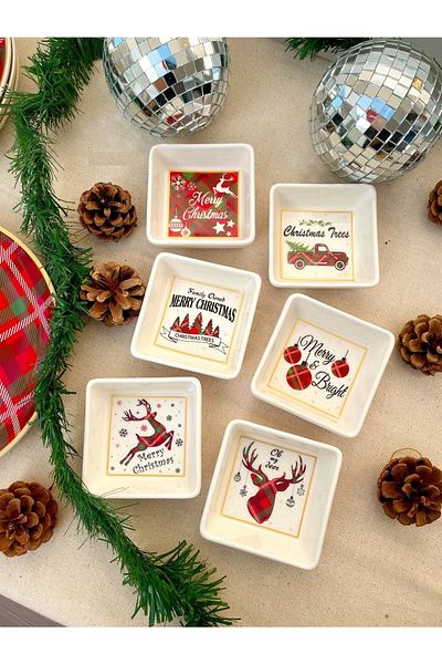 SERAMİKCİ New Year 4-Piece Square Snack Bowl