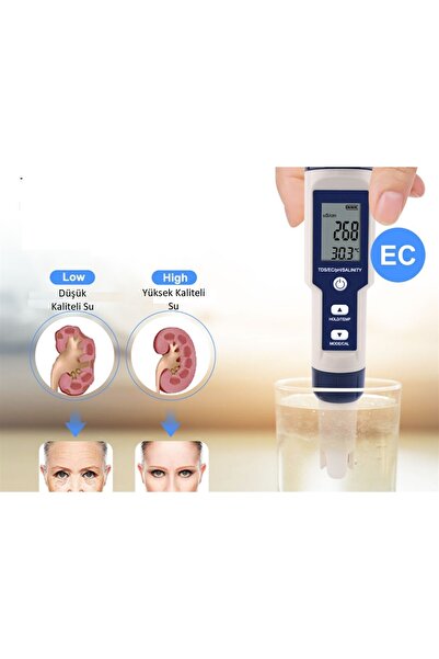 Genel Markalar 5in1 Dijital Ph/tds/ec/tuzluluk/sıcaklık Metre Işıklı Test Cih...