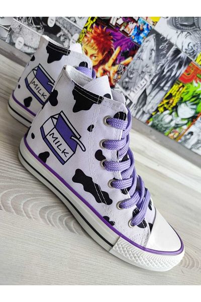 MECH BUTİK Hand Painted Milk Patterned Convers Model Sneaker Casual Sports Shoes