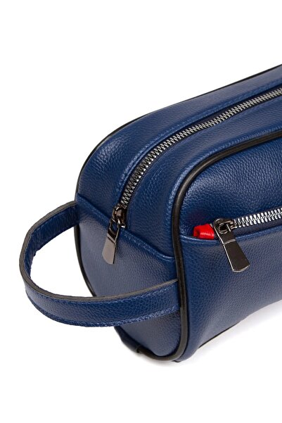 tuldar Чоловічий синій шкіряний портфель-клатч для косметичних засобів та щоденних речей (14X24 см)