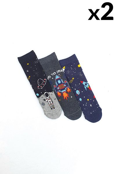 MEM SOCKS Комплект от 6 детски чорапи до глезена с космически шарки