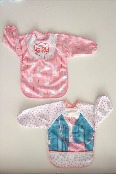 dubi baby Patterned 2-Piece Baby Food Bib with Liquid-Proof Pockets and Sleeves