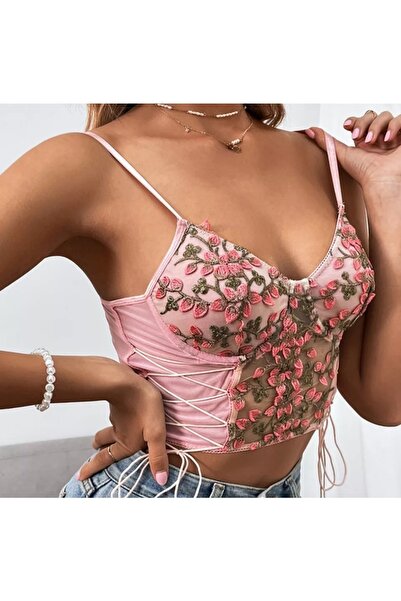 eos lingerie Pembe Nakış Işlemeli Büstiyer