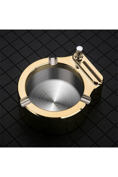 HEPBİMODA Kibrit Çakmaklı Metal Küllük Sarı Gold