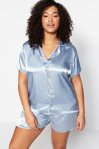 Trendyol Curve Große Größen in Pyjama-Set - Grau - Unifarben