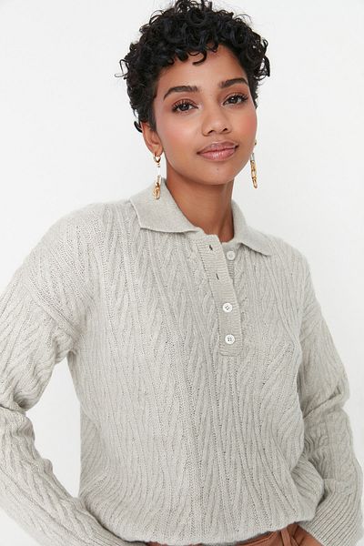 Trendyol Collection Wide Fit Soft Textured Stone Knitwear Sweater - Twoaw21Kz2635