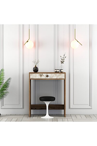 Variant Mobilya Lizbon Mini Makyaj Masası Dresuar - Ceviz / Beyaz Mermer
