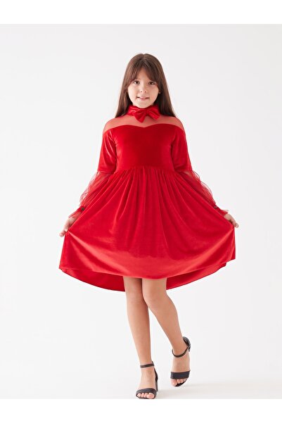 Kıvanç Çocuk Çocuk Uzun Kollu Kadife Kışlık Yılbaşı Elbisesi