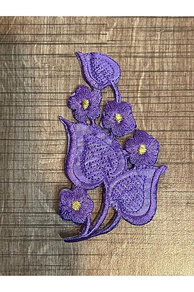 Gönülden Tasarım 10x5 Cm Culoare Violet Fiare de călcat Floral Guipure Alpaca Patch Accesoriu pentru armătură