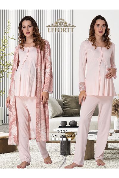 Effortt Lace Detailed Maternity Pajamas Set with Sleeves