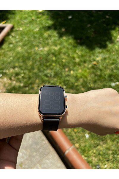 İSTLİV Siyah- Rose Renk Silikon Kordon 2023 Sezon Şık Genç Saati Led Kol Saati