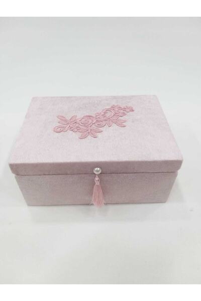 Eylül Kadife Kaplı Pudra Gelin Makyaj Sandığı