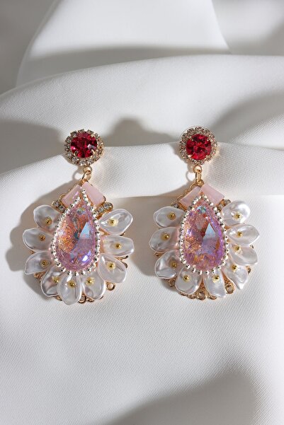 Süspüs Accessories Pembe Taşlı Abiye Küpe