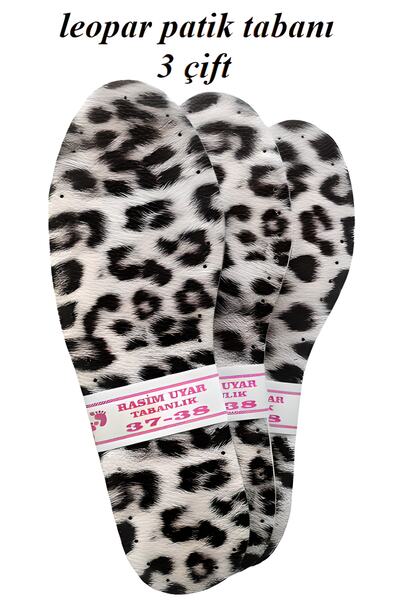 Rasim Uyar 3 Çift Siyah Beyaz Leopar Desenli 3 Katmanlı Patik Tabanı - Delikl...
