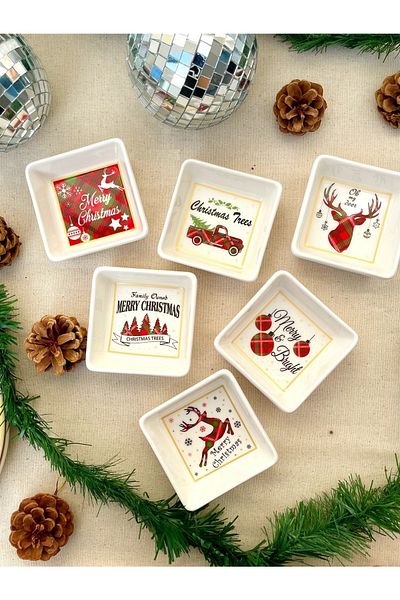 SERAMİKCİ New Year 4-Piece Square Snack Bowl