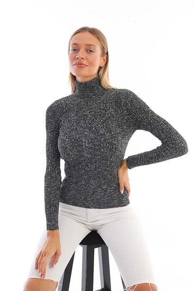 Pinpery Women's Marbled Smoked Corduroy Knitwear Turtleneck Fisherman Sweater 100% Cotton Knitwear