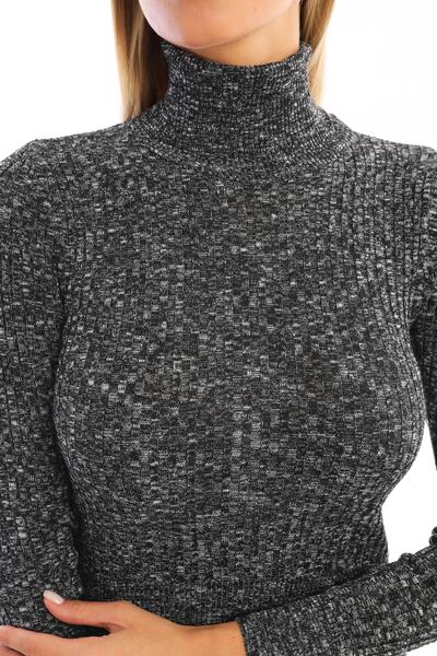 Pinpery Tricotaj cu nervuri afumate marmorate pentru femei Pulover pescar cu gât înalt Tricotaj 100% bumbac