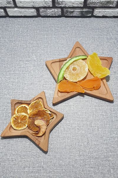 kozawoodart Wooden 2-Piece Star Serving Presentation Plate - Snack Bowl