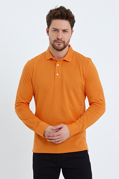 ENQUE Erkek Polo Yaka Comfort Uzun Kollu Basic Turuncu Tişört