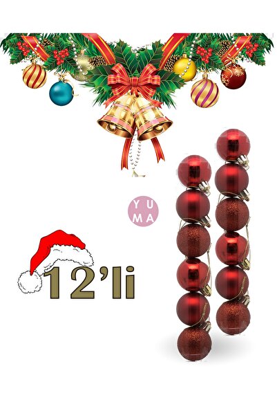 Snow Angels Red Christmas Ball - 12 Pieces, 4 Cm, Tree Ornament 12 Pieces