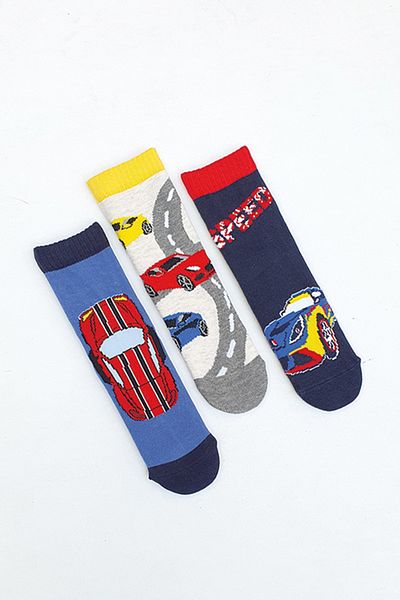 MEM SOCKS Комплект от 3 детски чорапи до глезена с шарка Speed