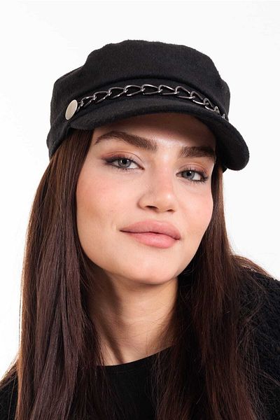 LadyColor Winter Hat with Chain Accessories Stamp Fabric Captain Black1