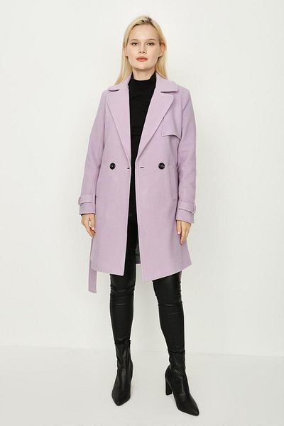 Select Moda Women's Purple Button Closure Lined Belted Cashmere Coat