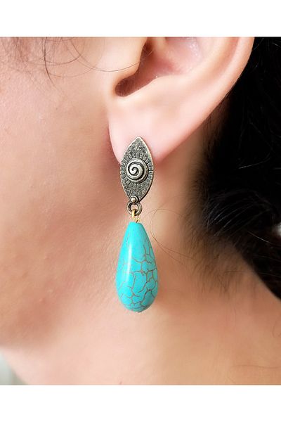 delay art Turquoise Stone Long Authentic Ethnic Bohemian Women Earrings Handmade Jewelry