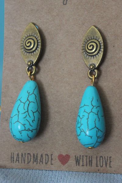 delay art Turquoise Stone Long Authentic Ethnic Bohemian Women Earrings Handmade Jewelry