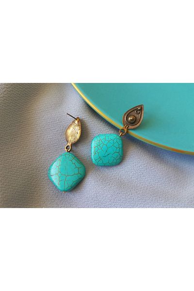 delay art Turquoise Stone Authentic Women Earrings Handmade Ethnic Bijoux Jewelry Ethnic Gemstone Earrings Jewelry 5cm
