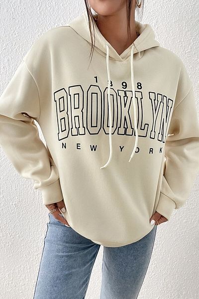 MODAGEN Unisex Beige 1898 bedrucktes Oversize-Sweatshirt mit Kapuze