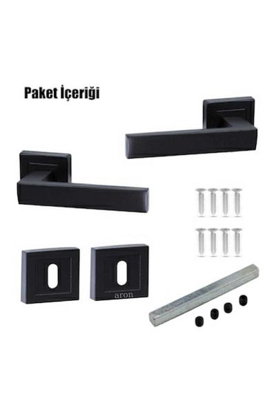 ARON (4 SET) Castle Lama with Square Badge (ROOM TYPE) Door Handle Set Matte Black (4 ROOMS)