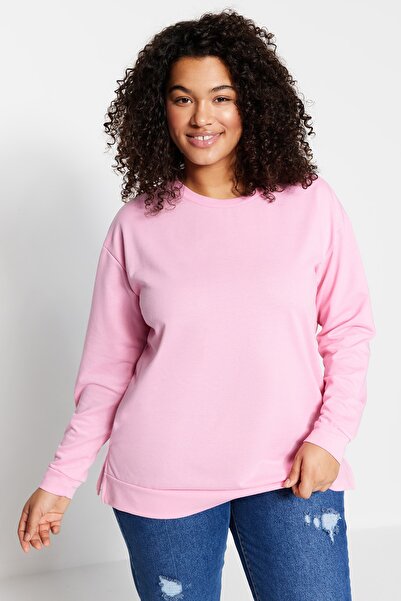Trendyol Curve Plus Size Sweatshirt - Pink - Regular fit