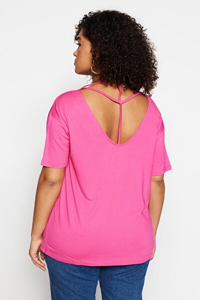 Trendyol Curve Różowa koszulka z dzianiny z kołnierzykiem TBBSS22TS0877