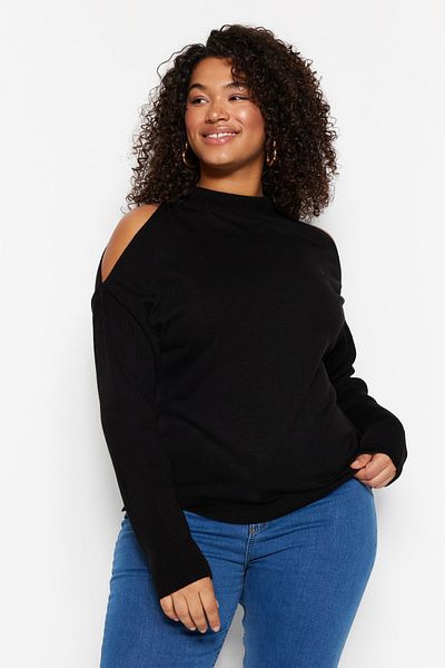 Trendyol Curve Pulover de tricotaj cu decupaj negru TBBAW23AN00025
