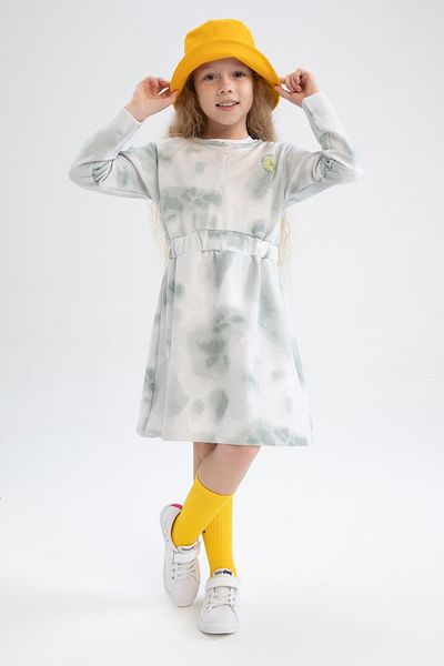 DeFacto Rochie cu mânecă lungă pentru fată, cu model Tie-Dye