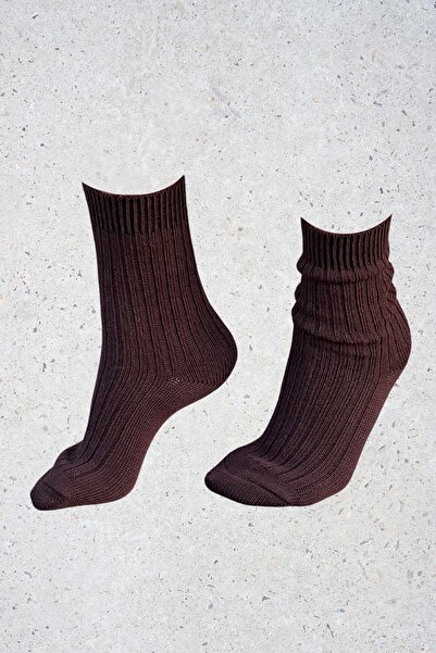ITSOCKS Koyu Kahve Fitilli, Pamuklu Kalın Orta Boy Kışlık Çorap,